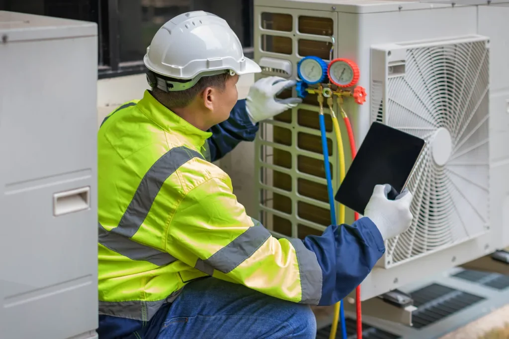 Le technicien vérifie le climatiseur formation gestes et postures entreprise